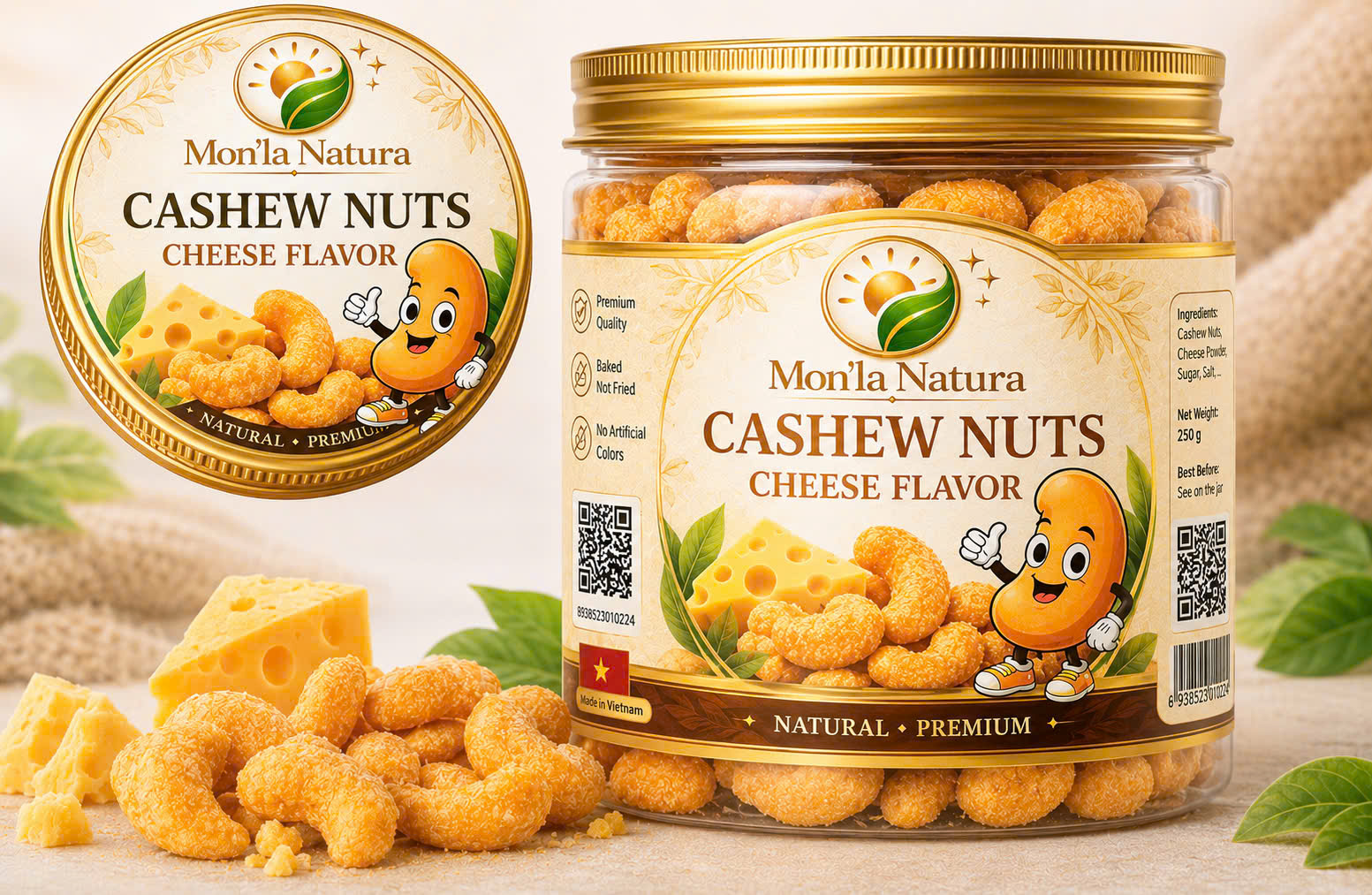 Hạt điều Vị Phô Mai – Net Weight: 440gr 15.52 O.Z (Gross Weight: 500gr)